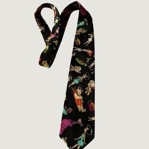 Ralph Marlin Necktie Mens OS Black Excellent Flintstones Novelty Vintage 90s